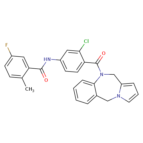 Fc1ccc(c(c1)C(=O)Nc1ccc(c(c1)Cl)C(=O)N1Cc2cccn2Cc2c1cccc2)C