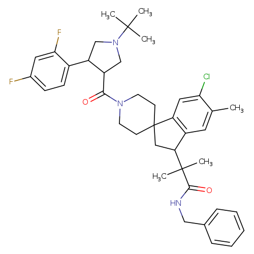 Fc1ccc(c(c1)F)C1CN(CC1C(=O)N1CCC2(CC1)CC(c1c2cc(Cl)c(c1)C)C(C(=O)NCc1ccccc1)(C)C)C(C)(C)C