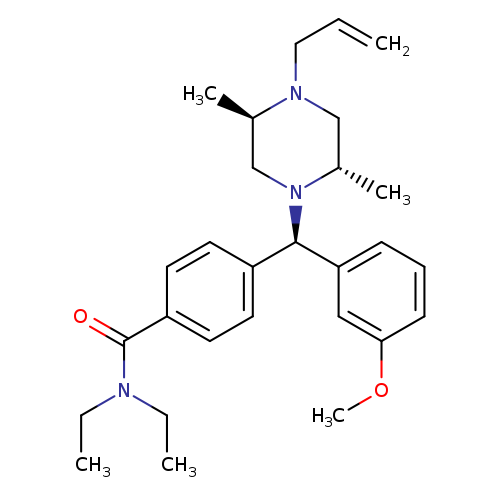 C=CCN1C[C@H](C)N(C[C@H]1C)[C@@H](c1cccc(c1)OC)c1ccc(cc1)C(=O)N(CC)CC