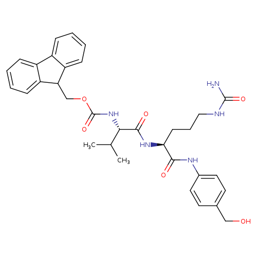OCc1ccc(cc1)NC(=O)[C@@H](NC(=O)[C@H](C(C)C)NC(=O)OCC1c2ccccc2c2c1cccc2)CCCNC(=O)N