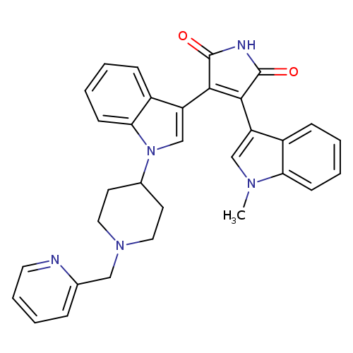 O=C1NC(=O)C(=C1c1cn(c2c1cccc2)C1CCN(CC1)Cc1ccccn1)c1cn(c2c1cccc2)C