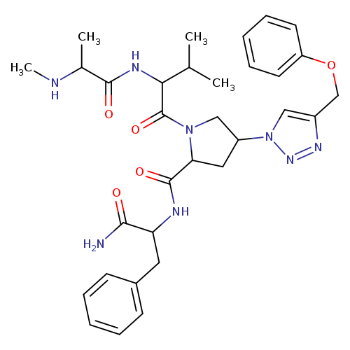 CNC(C(=O)NC(C(=O)N1CC(CC1C(=O)NC(C(=O)N)Cc1ccccc1)n1nnc(c1)COc1ccccc1)C(C)C)C