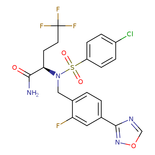 NC(=O)[C@H](N(S(=O)(=O)c1ccc(cc1)Cl)Cc1ccc(cc1F)c1nocn1)CCC(F)(F)F