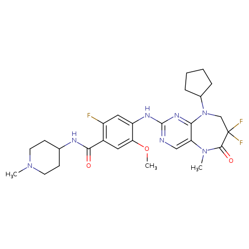 COc1cc(C(=O)NC2CCN(CC2)C)c(cc1Nc1ncc2c(n1)N(CC(C(=O)N2C)(F)F)C1CCCC1)F