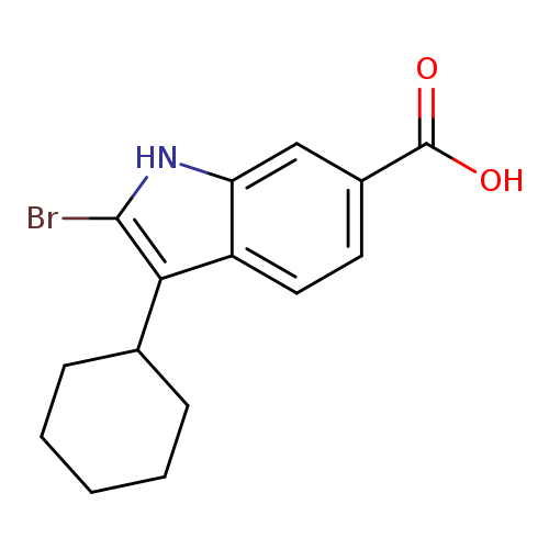 OC(=O)c1ccc2c(c1)[nH]c(c2C1CCCCC1)Br