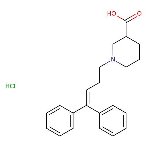 OC(=O)C1CCCN(C1)CCC=C(c1ccccc1)c1ccccc1.Cl