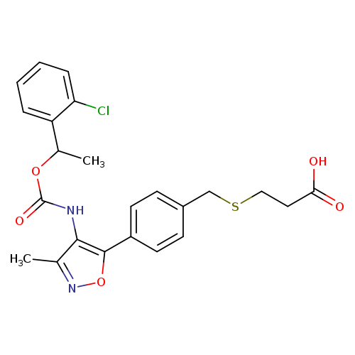 OC(=O)CCSCc1ccc(cc1)c1onc(c1NC(=O)OC(c1ccccc1Cl)C)C