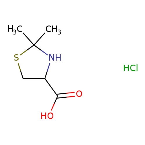 OC(=O)C1CSC(N1)(C)C.Cl