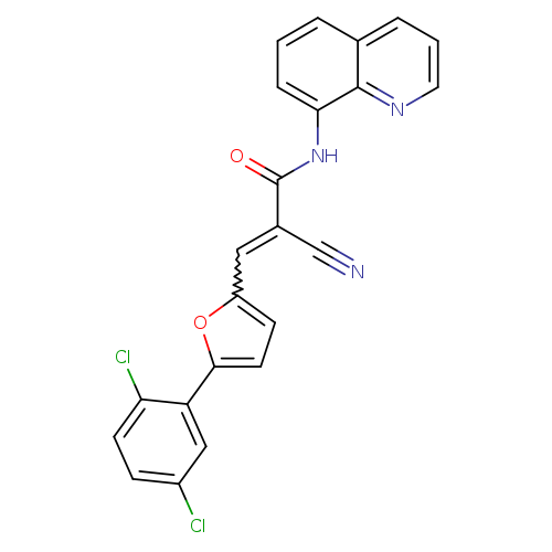 N#CC(=Cc1ccc(o1)c1cc(Cl)ccc1Cl)C(=O)Nc1cccc2c1nccc2