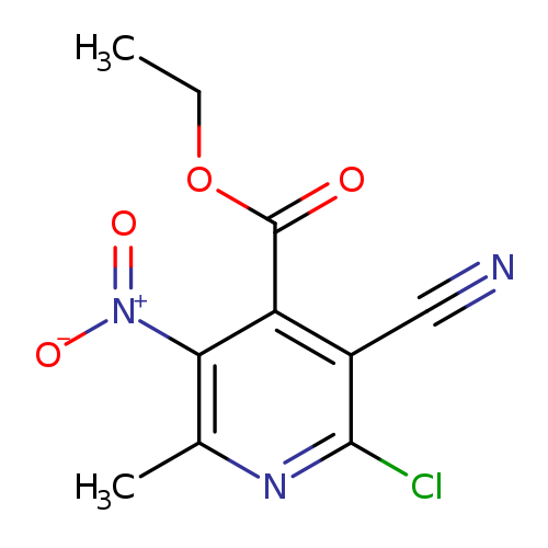 CCOC(=O)c1c([N+](=O)[O-])c(C)nc(c1C#N)Cl
