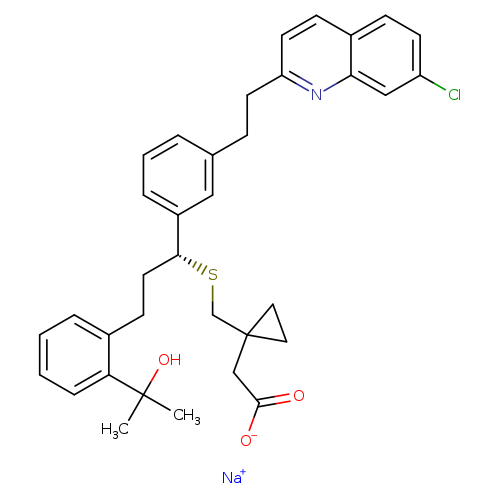 [O-]C(=O)CC1(CS[C@@H](c2cccc(c2)CCc2ccc3c(n2)cc(cc3)Cl)CCc2ccccc2C(O)(C)C)CC1.[Na+]