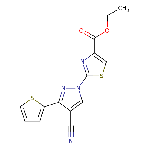 CCOC(=O)c1csc(n1)n1cc(c(n1)c1cccs1)C#N