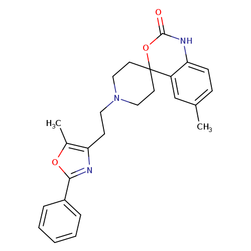 O=C1Nc2ccc(cc2C2(O1)CCN(CC2)CCc1nc(oc1C)c1ccccc1)C