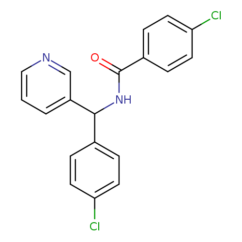 Clc1ccc(cc1)C(=O)NC(c1cccnc1)c1ccc(cc1)Cl
