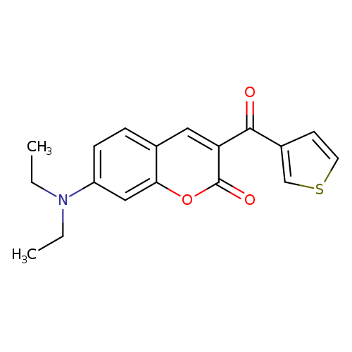 CCN(c1ccc2c(c1)oc(=O)c(c2)C(=O)c1cscc1)CC