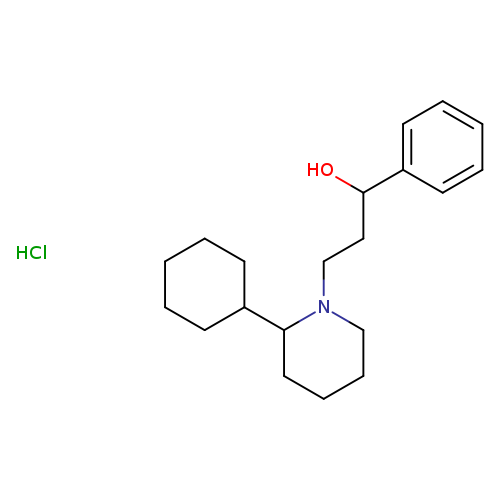 OC(c1ccccc1)CCN1CCCCC1C1CCCCC1.Cl