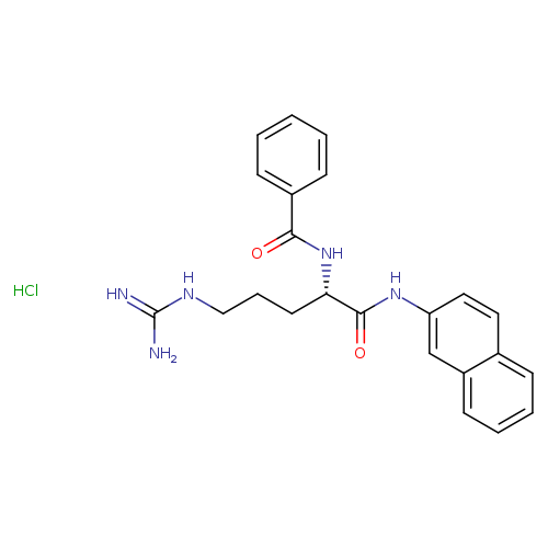 NC(=N)NCCC[C@@H](C(=O)Nc1ccc2c(c1)cccc2)NC(=O)c1ccccc1.Cl