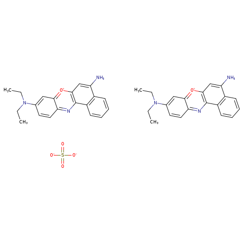 [O-]S(=O)(=O)[O-].CCN(c1ccc2c(c1)[o+]c1c(n2)c2ccccc2c(c1)N)CC.CCN(c1ccc2c(c1)[o+]c1c(n2)c2ccccc2c(c1)N)CC