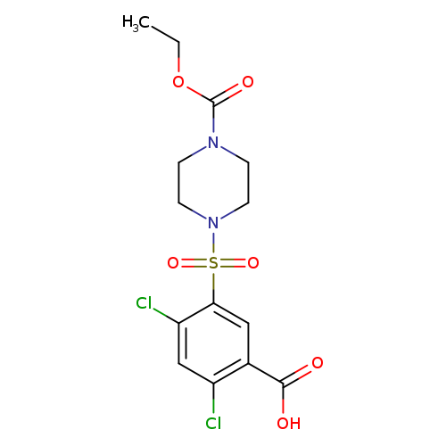 CCOC(=O)N1CCN(CC1)S(=O)(=O)c1cc(C(=O)O)c(cc1Cl)Cl