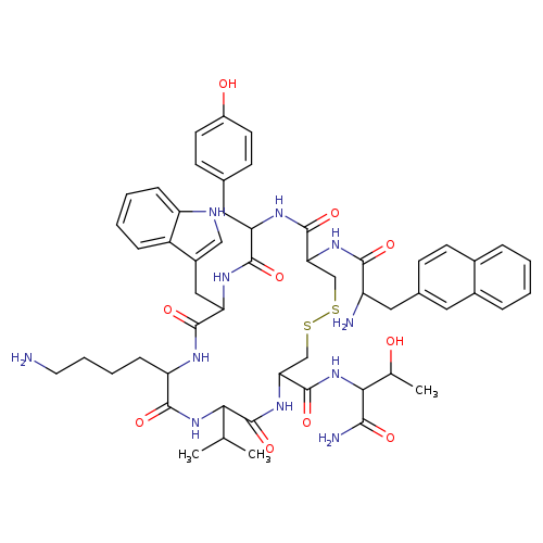 NCCCCC1NC(=O)C(NC(=O)C(Cc2ccc(cc2)O)NC(=O)C(CSSCC(NC(=O)C(NC1=O)C(C)C)C(=O)NC(C(=O)N)C(O)C)NC(=O)C(Cc1ccc2c(c1)cccc2)N)Cc1c[nH]c2c1cccc2