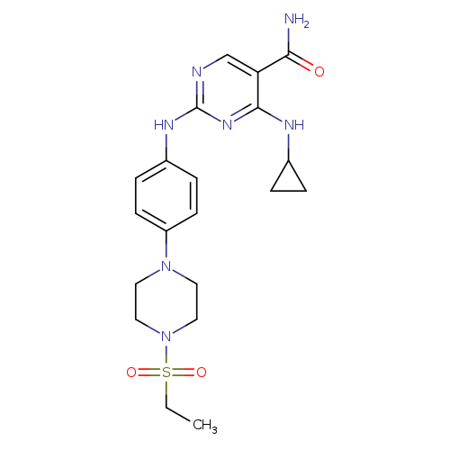 CCS(=O)(=O)N1CCN(CC1)c1ccc(cc1)Nc1ncc(c(n1)NC1CC1)C(=O)N