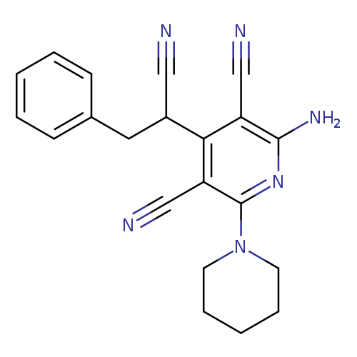 N#CC(c1c(C#N)c(N)nc(c1C#N)N1CCCCC1)Cc1ccccc1