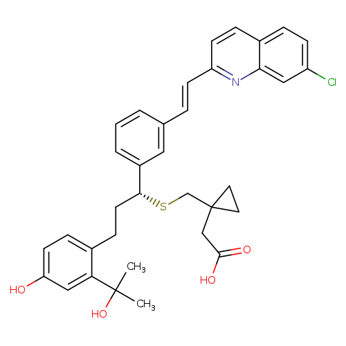 OC(=O)CC1(CS[C@@H](c2cccc(c2)/C=C/c2ccc3c(n2)cc(cc3)Cl)CCc2ccc(cc2C(O)(C)C)O)CC1