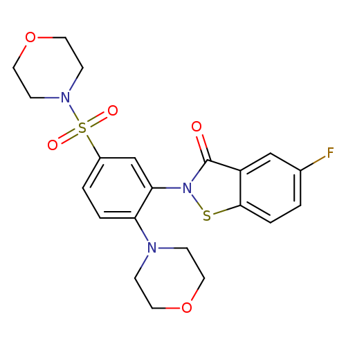Fc1ccc2c(c1)c(=O)n(s2)c1cc(ccc1N1CCOCC1)S(=O)(=O)N1CCOCC1