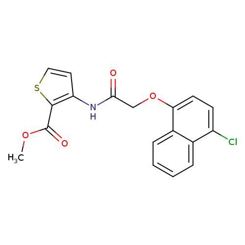 COC(=O)c1sccc1NC(=O)COc1ccc(c2c1cccc2)Cl