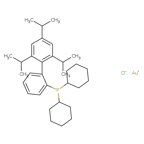 CC(c1cc(cc(c1c1ccccc1P(C1CCCCC1)C1CCCCC1)C(C)C)C(C)C)C.[Cl-].[Au+]