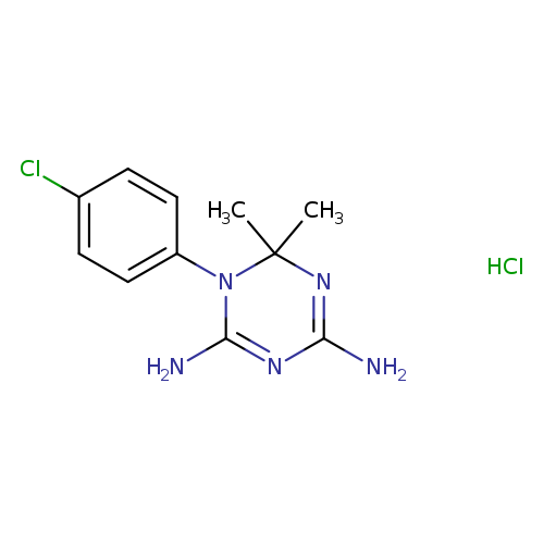 Clc1ccc(cc1)N1C(=NC(=NC1(C)C)N)N.Cl