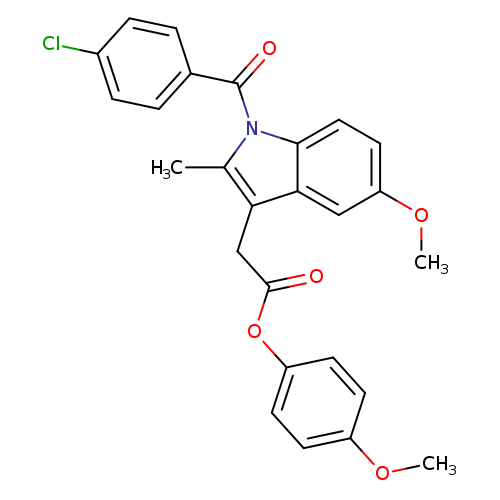 COc1ccc2c(c1)c(CC(=O)Oc1ccc(cc1)OC)c(n2C(=O)c1ccc(cc1)Cl)C
