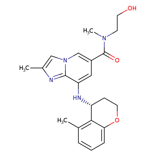 OCCN(C(=O)c1cc(N[C@@H]2CCOc3c2c(C)ccc3)c2n(c1)cc(n2)C)C