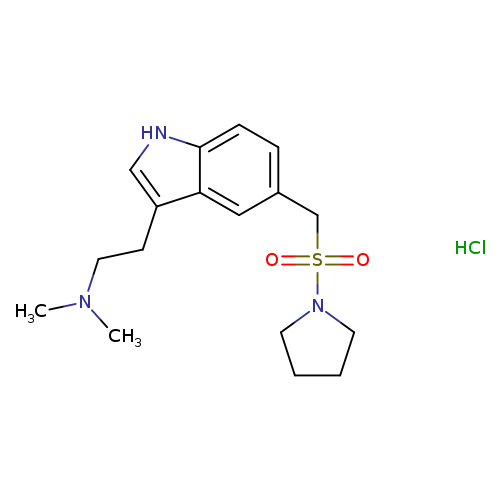 CN(CCc1c[nH]c2c1cc(cc2)CS(=O)(=O)N1CCCC1)C.Cl