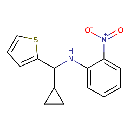 [O-][N+](=O)c1ccccc1NC(c1cccs1)C1CC1