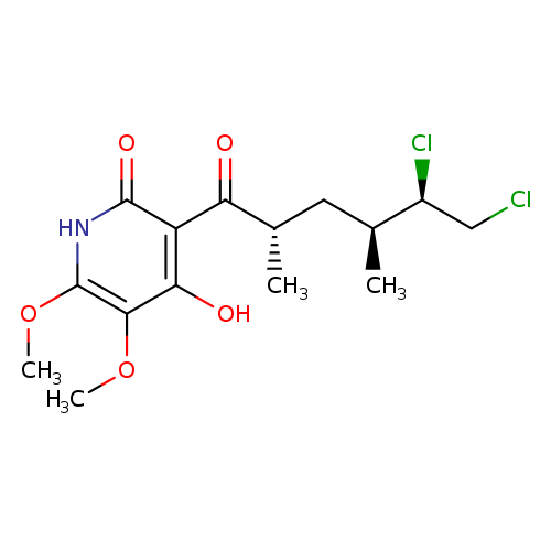 C[C@H](C(=O)c1c(O)c(OC)c([nH]c1=O)OC)C[C@@H]([C@H](CCl)Cl)C