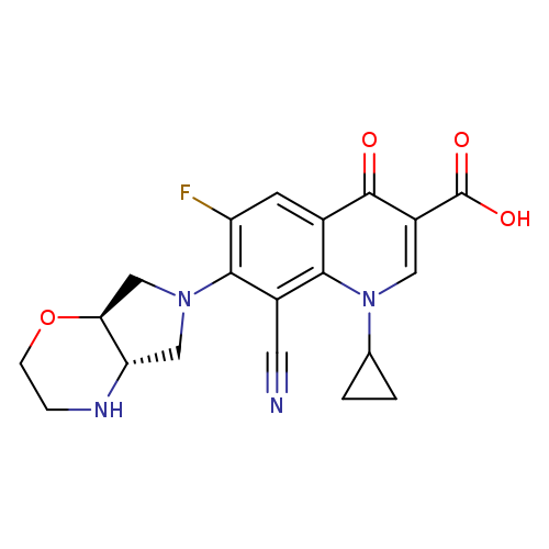 N#Cc1c(N2C[C@H]3[C@H](C2)NCCO3)c(F)cc2c1n(cc(c2=O)C(=O)O)C1CC1