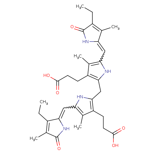CCC1=C(C)C(=Cc2[nH]c(c(c2C)CCC(=O)O)Cc2[nH]c(c(c2CCC(=O)O)C)C=C2NC(=O)C(=C2CC)C)NC1=O