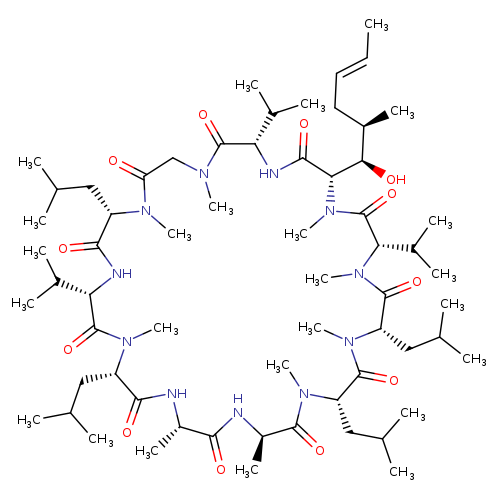 C/C=C/C[C@H]([C@H]([C@H]1C(=O)N[C@@H](C(C)C)C(=O)N(C)CC(=O)N(C)[C@@H](CC(C)C)C(=O)N[C@@H](C(C)C)C(=O)N(C)[C@@H](CC(C)C)C(=O)N[C@H](C(=O)N[C@@H](C(=O)N([C@H](C(=O)N([C@H](C(=O)N([C@H](C(=O)N1C)C(C)C)C)CC(C)C)C)CC(C)C)C)C)C)O)C