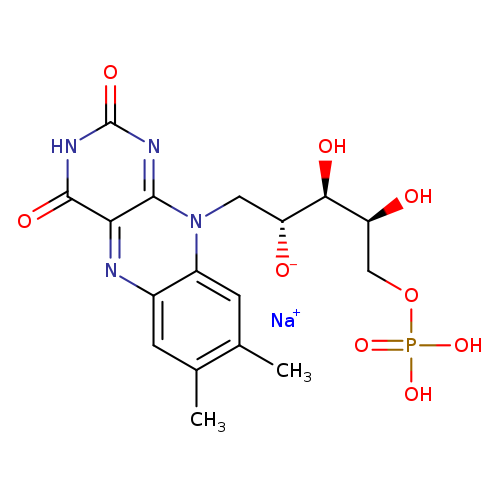 O=c1[nH]c(=O)c2c(n1)n(C[C@H]([C@H]([C@H](COP(=O)(O)O)O)O)[O-])c1c(n2)cc(c(c1)C)C.[Na+]