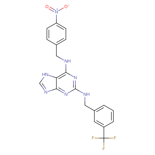[O-][N+](=O)c1ccc(cc1)CNc1nc(NCc2cccc(c2)C(F)(F)F)nc2c1[nH]cn2