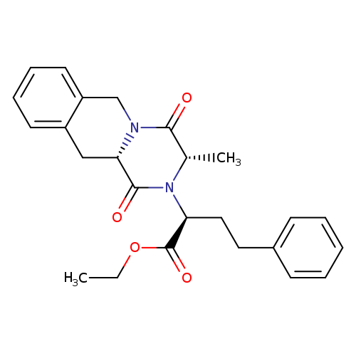 CCOC(=O)[C@@H](N1[C@@H](C)C(=O)N2[C@H](C1=O)Cc1c(C2)cccc1)CCc1ccccc1