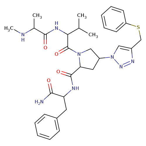 CNC(C(=O)NC(C(=O)N1CC(CC1C(=O)NC(C(=O)N)Cc1ccccc1)n1nnc(c1)CSc1ccccc1)C(C)C)C
