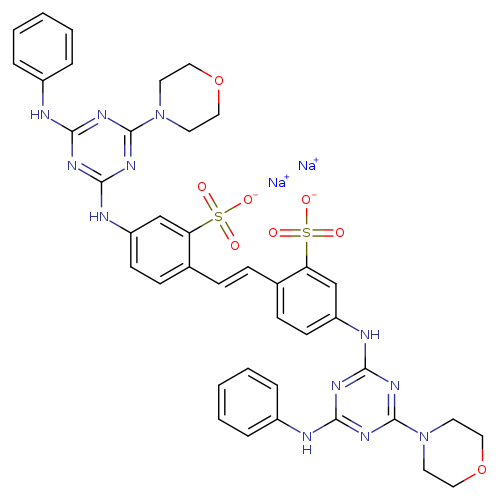 [O-]S(=O)(=O)c1cc(ccc1/C=C/c1ccc(cc1S(=O)(=O)[O-])Nc1nc(Nc2ccccc2)nc(n1)N1CCOCC1)Nc1nc(Nc2ccccc2)nc(n1)N1CCOCC1.[Na+].[Na+]