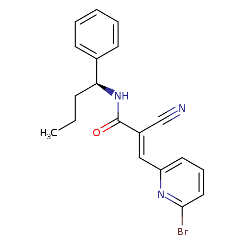 CCC[C@@H](c1ccccc1)NC(=O)/C(=C/c1cccc(n1)Br)/C#N
