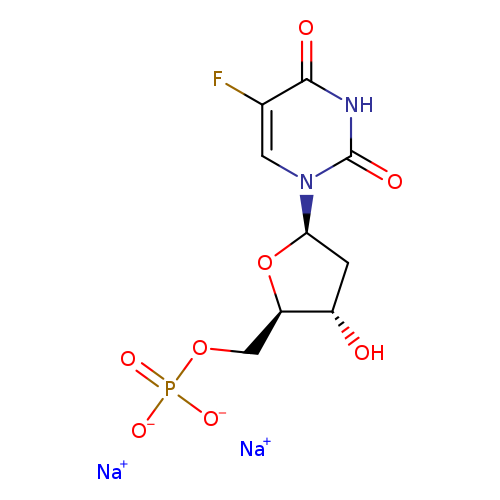 O[C@H]1C[C@@H](O[C@@H]1COP(=O)([O-])[O-])n1cc(F)c(=O)[nH]c1=O.[Na+].[Na+]