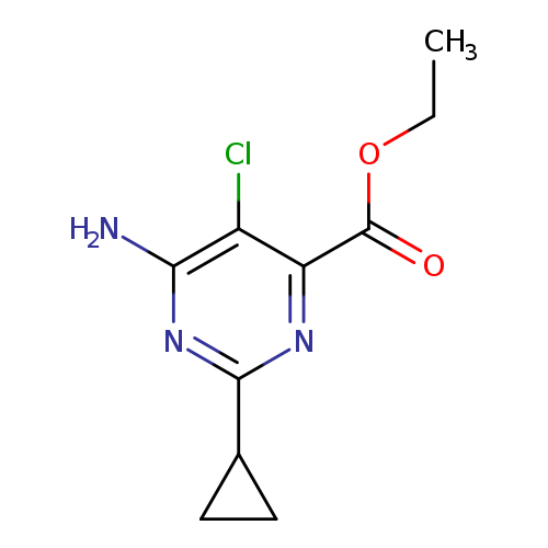 CCOC(=O)c1nc(nc(c1Cl)N)C1CC1