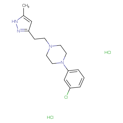 Clc1cccc(c1)N1CCN(CC1)CCc1n[nH]c(c1)C.Cl.Cl