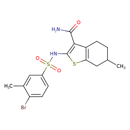 CC1CCc2c(C1)sc(c2C(=O)N)NS(=O)(=O)c1ccc(c(c1)C)Br