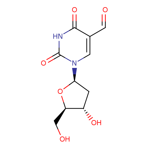 OC[C@H]1O[C@H](C[C@@H]1O)n1cc(C=O)c(=O)[nH]c1=O